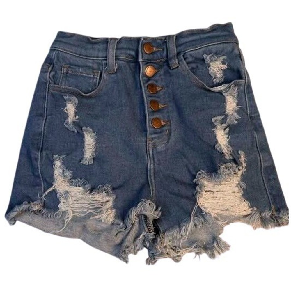 Vibrant M.I.U. ~ Distressed High Waisted Denim Shorts ~ Small ~ Five Button Fly